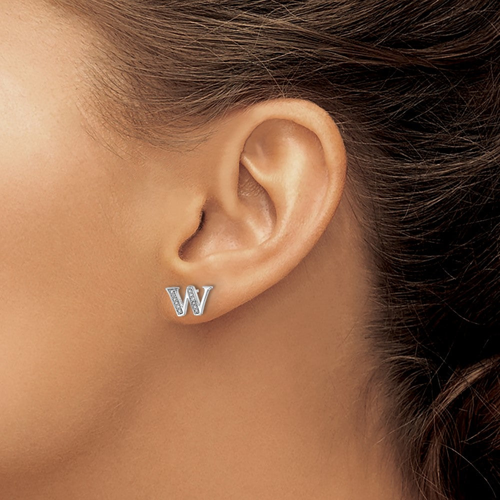 14k White Gold Diamond Initial W Earrings