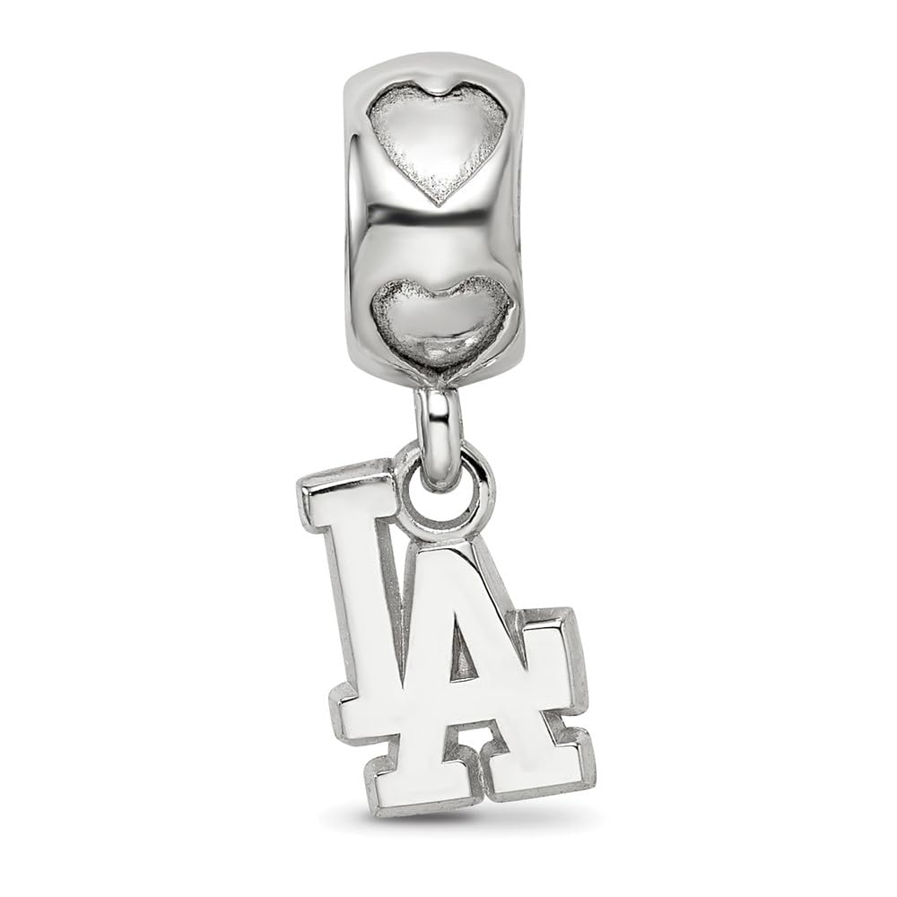 Sterling Silver Rh-plated LogoArt Los Angeles Dodgers LA on Heart Bead