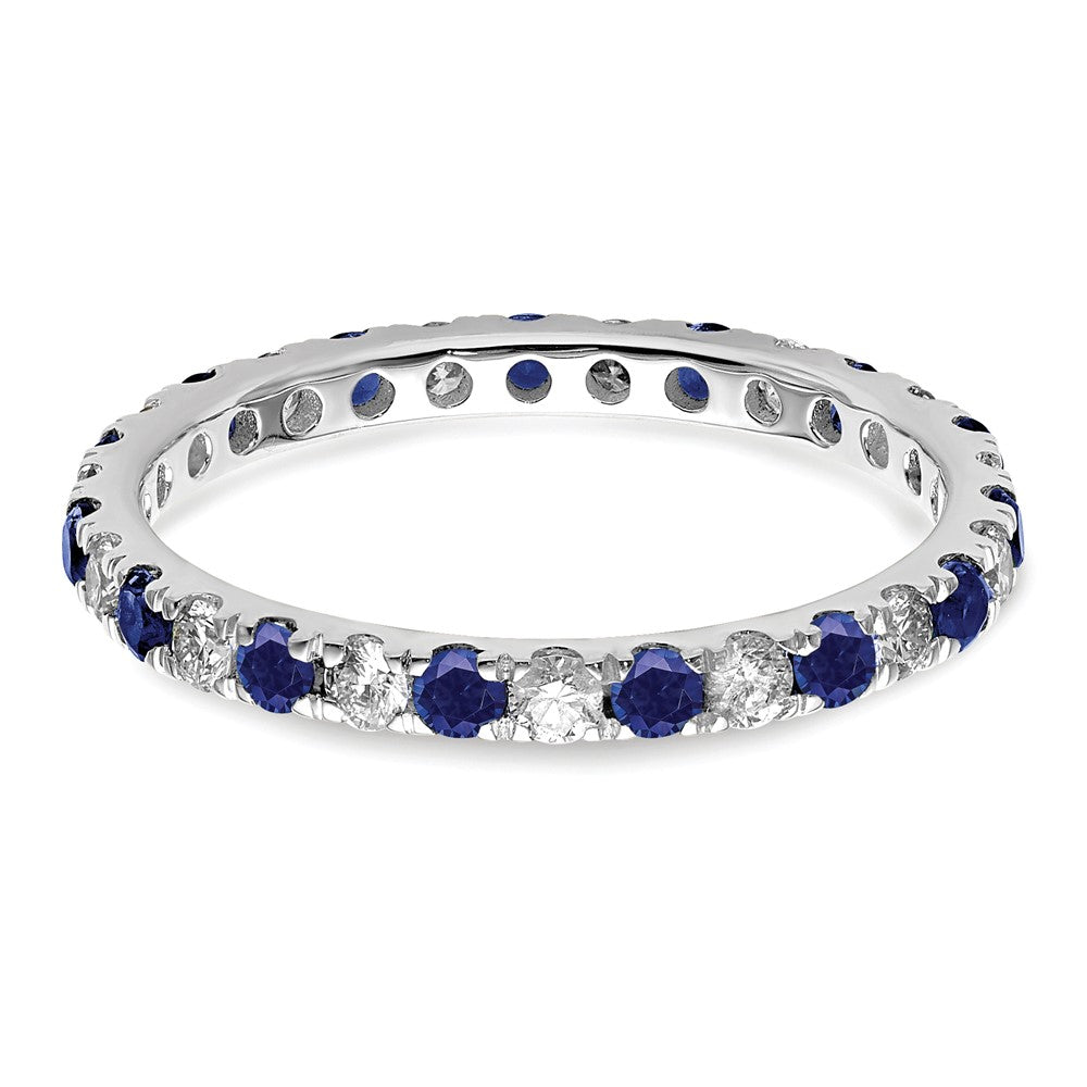 14k White Gold 3/8 carat Lab Grown Diamond VS/SI+ G+ and Lab Created Blue Sapphire Size 4.5 Eternity Band