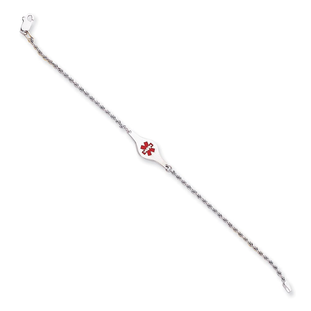 Sterling Silver Rhodium-plated Medical ID Rope Link Bracelet 7 inches