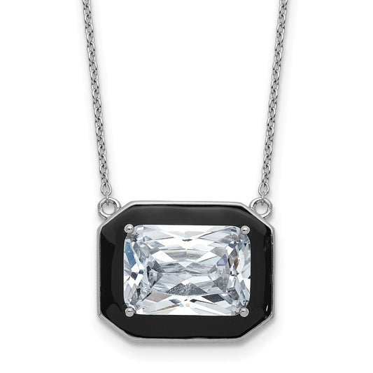 Cheryl M Sterling Silver Rhodium-plated Polished Black Enamel and Emerald-cut CZ Necklace 18 Inches