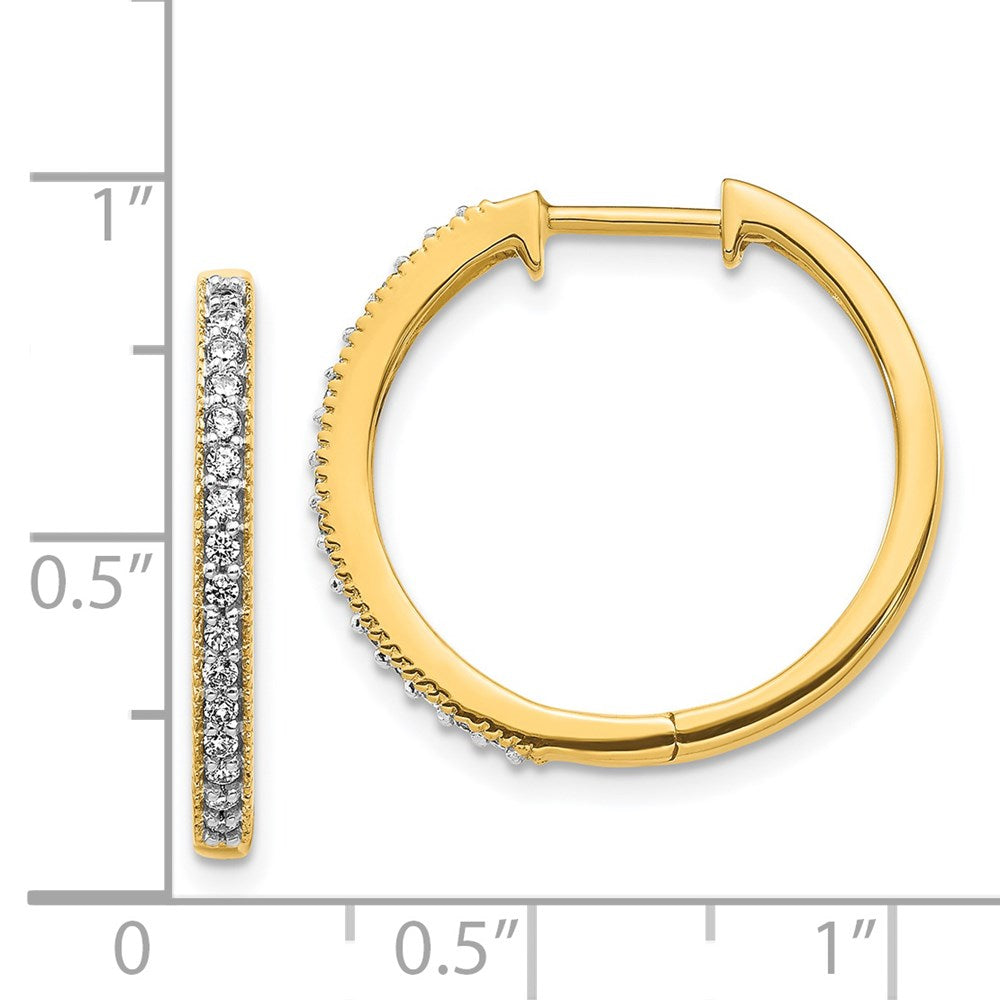14k Yellow Gold Diamond Milgrain Hinged Hoop Earrings
