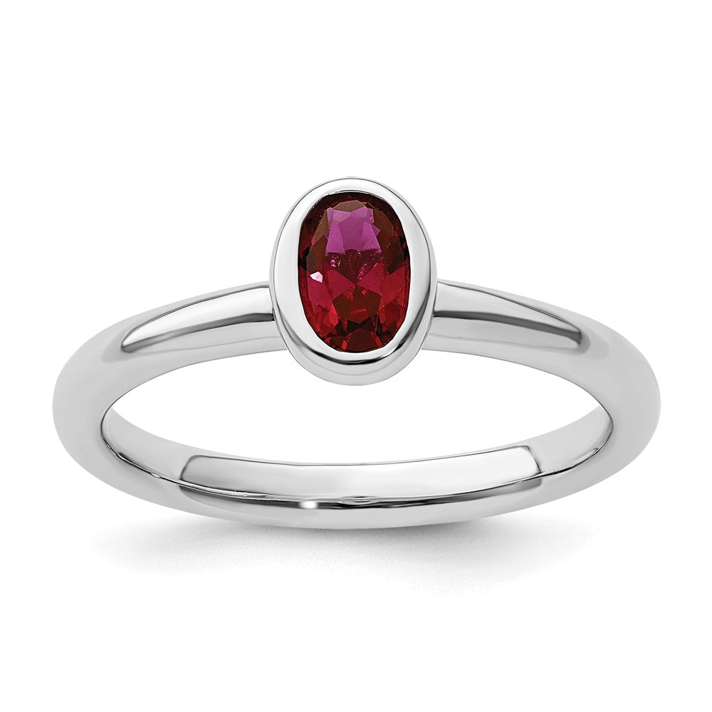 Sterling Silver Stackable Expressions Oval Created Ruby Ring Size -5