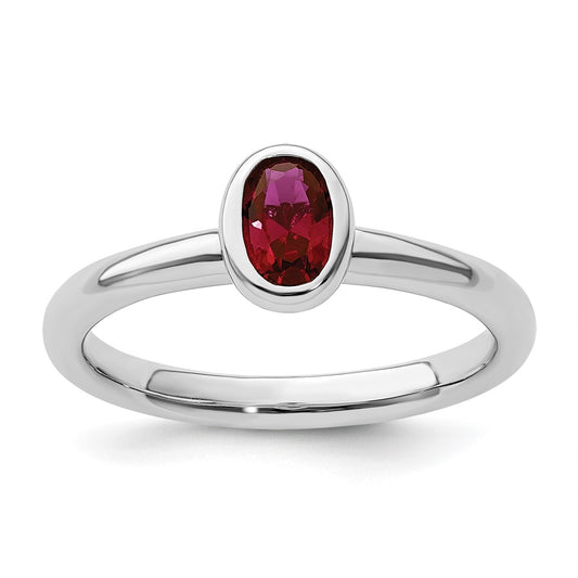 Sterling Silver Stackable Expressions Oval Created Ruby Ring Size -5