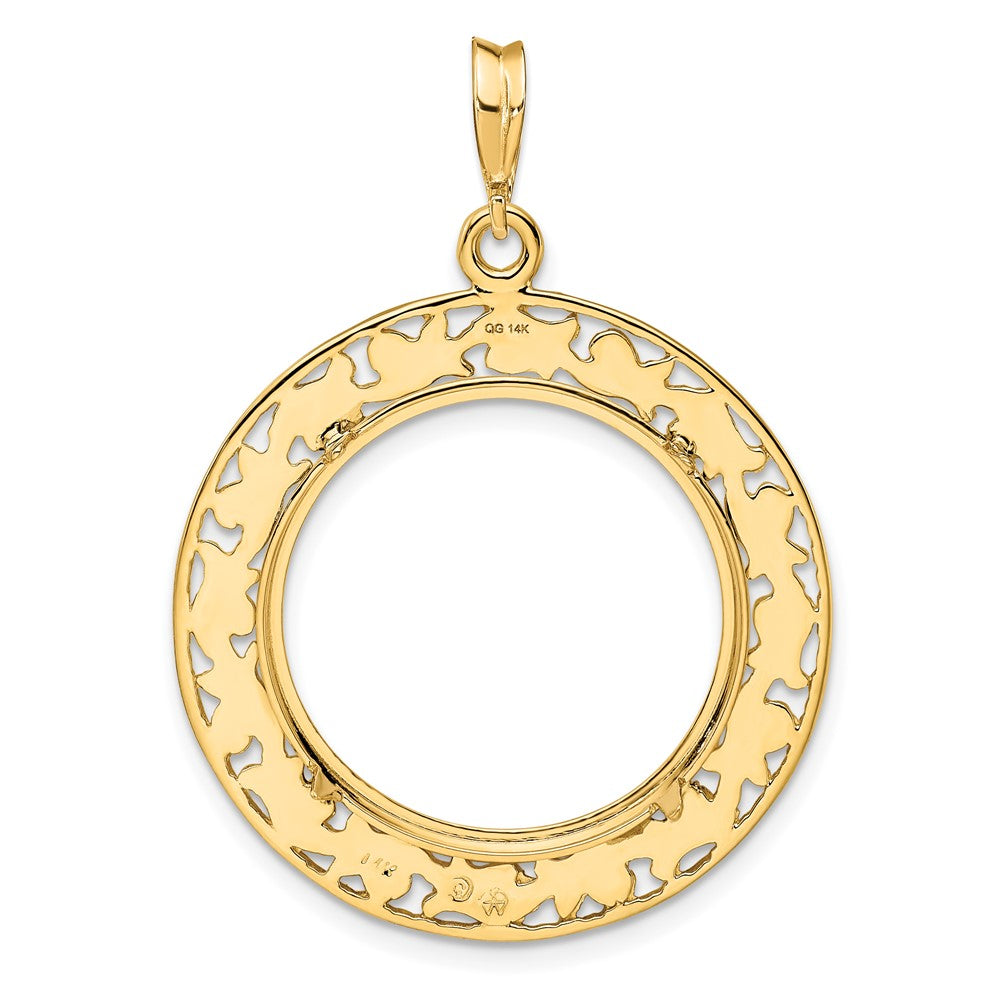 Wideband Distinguished Coin Jewelry 14k Polished Curved Filigree 21.6mm Prong Coin Bezel Pendant