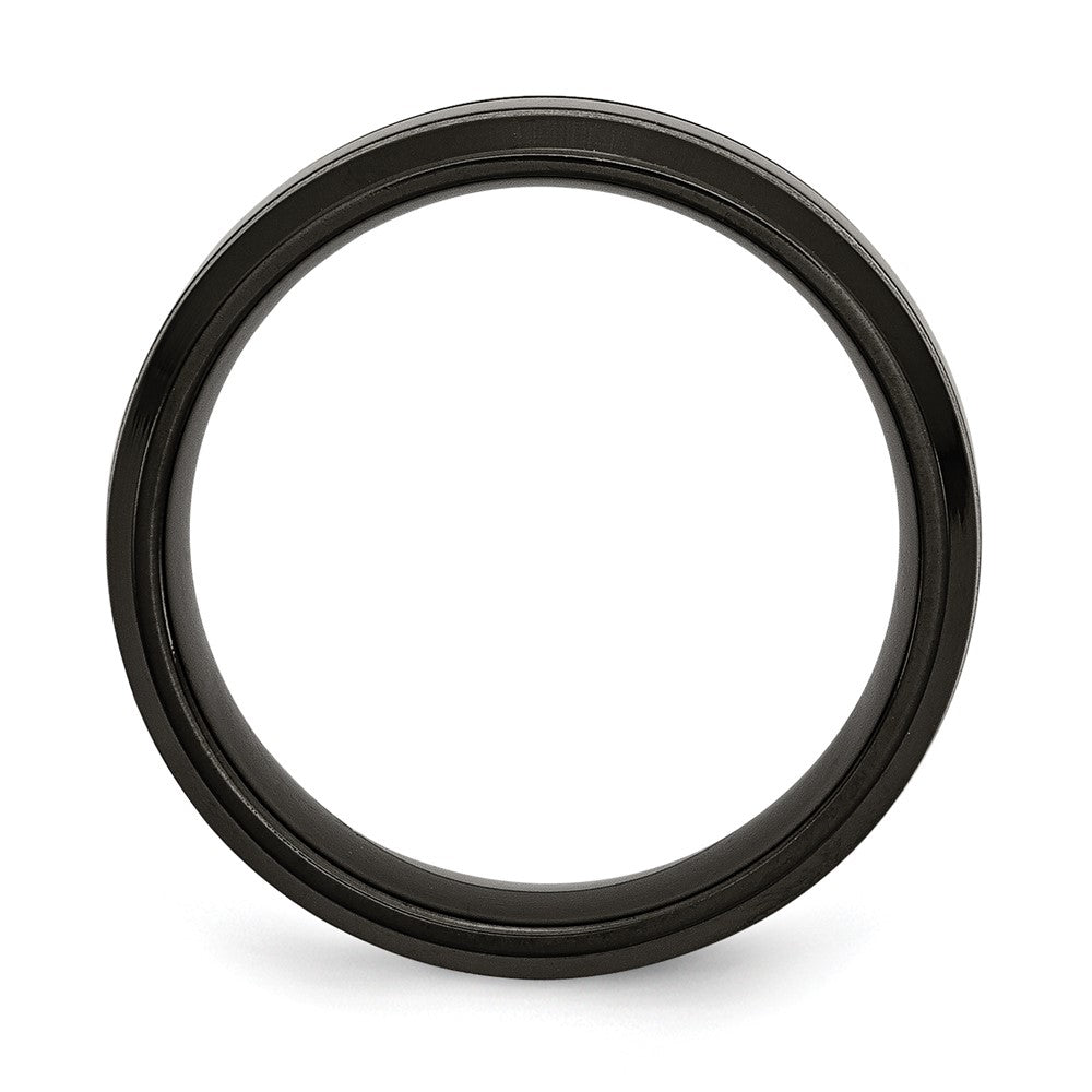 Titanium Brushed and Polished Black IP-plated 7mm Grooved Band Size - 13.5