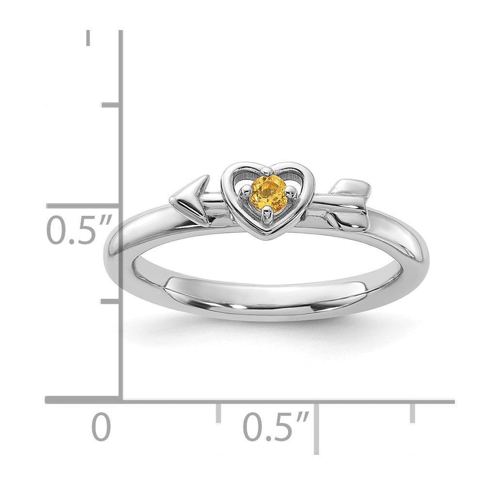 Sterling Silver Stackable Expressions Rhodium-plated Citrine Heart with Arrow Ring Size -7
