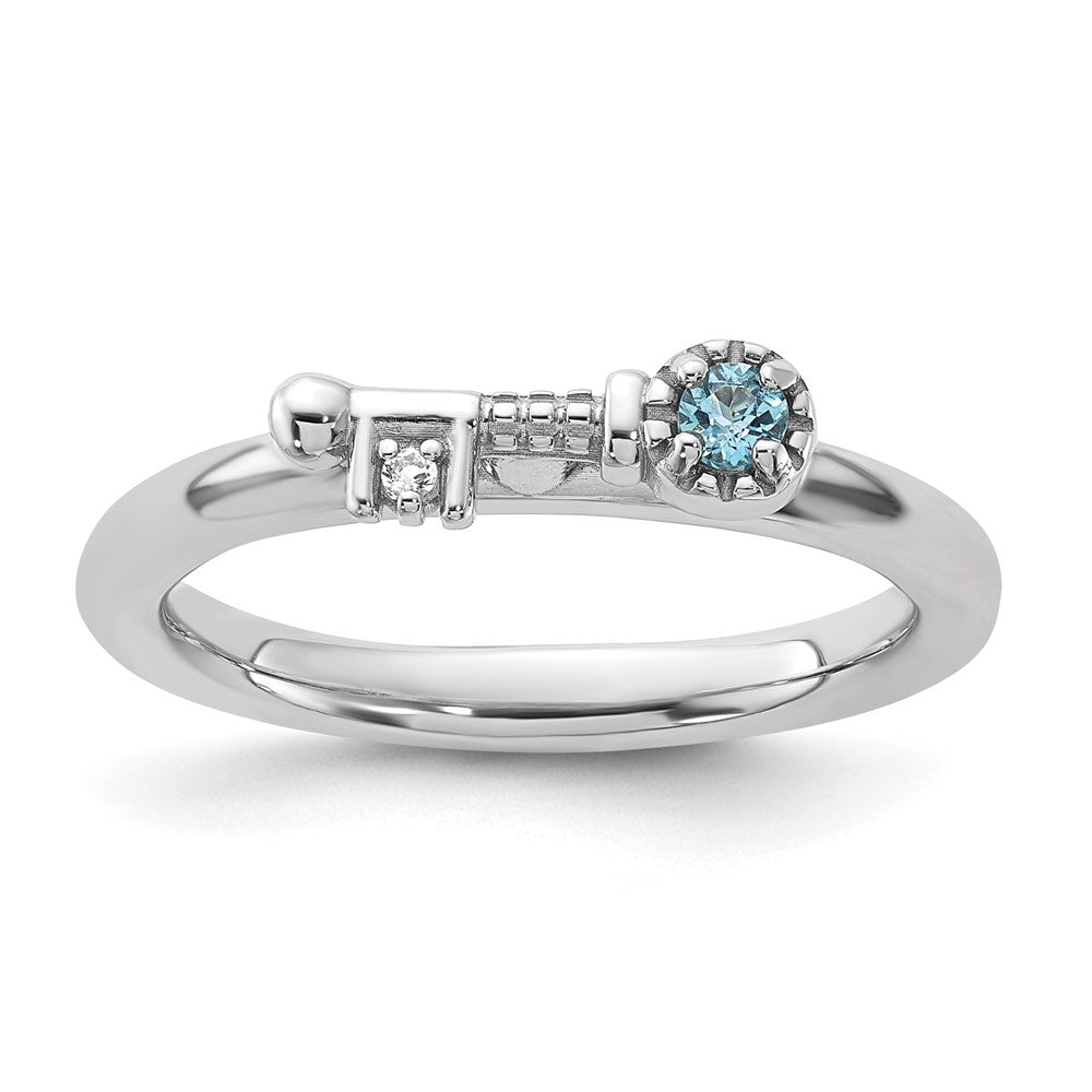 Sterling Silver Stackable Expressions Rhodium-plated Blue and White Topaz Key Ring Size -10