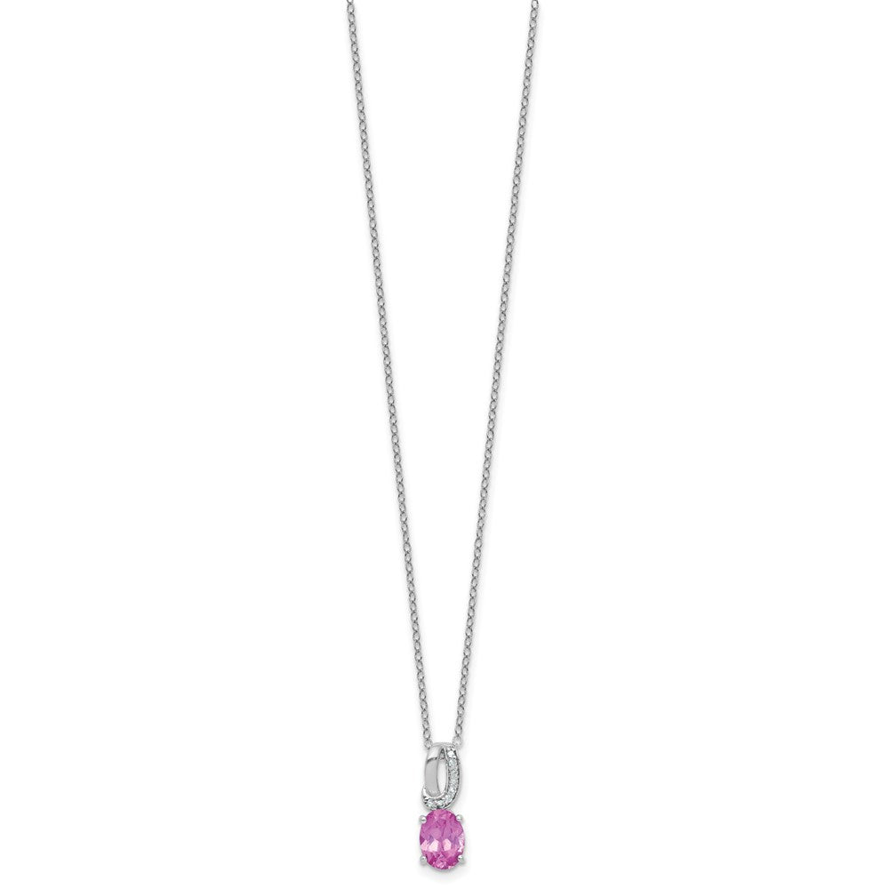 SS Created Pink Sapphire & Diamond Pend