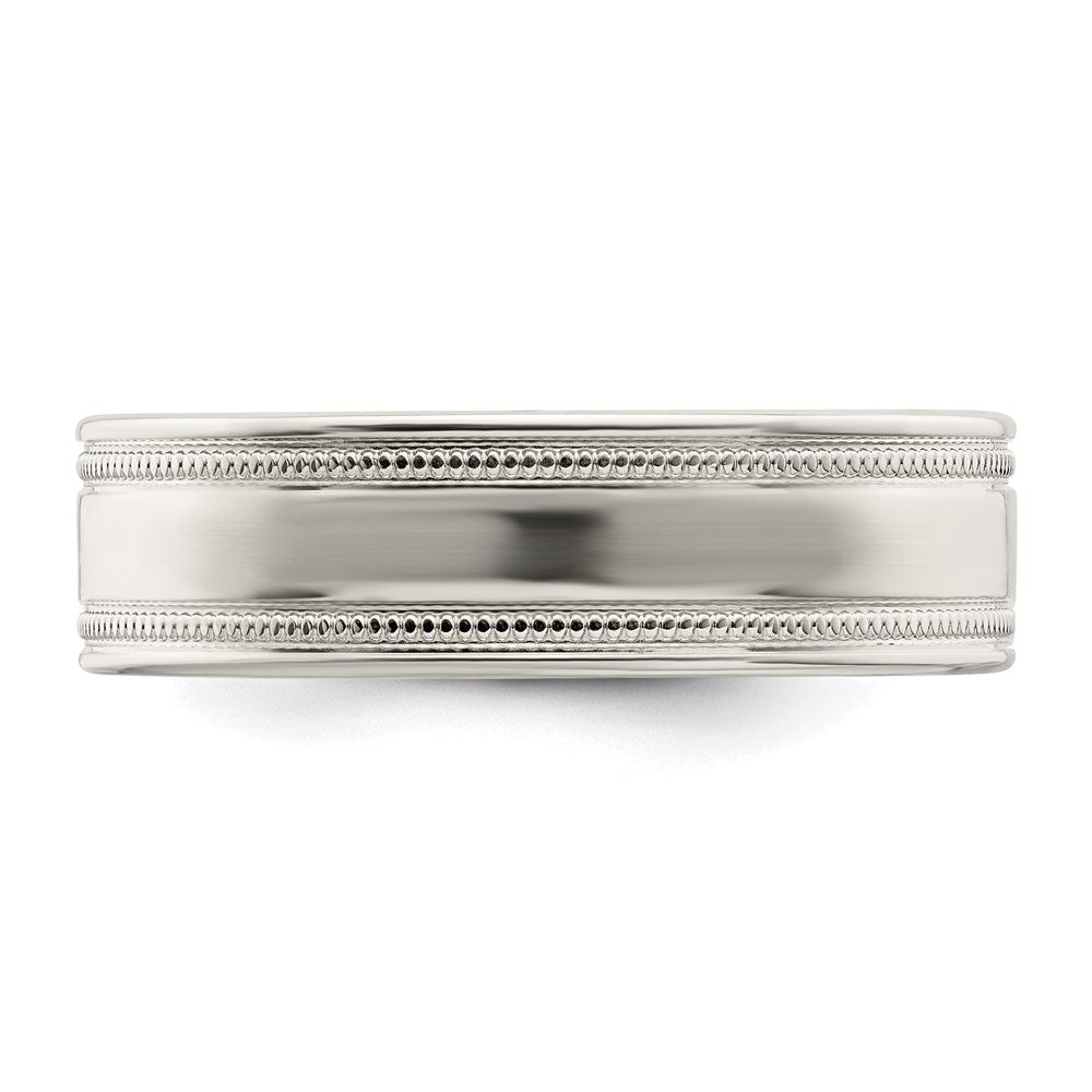 Sterling Silver 6mm Polished Flat Milgrain Grooved Edge Fancy Band Size 10
