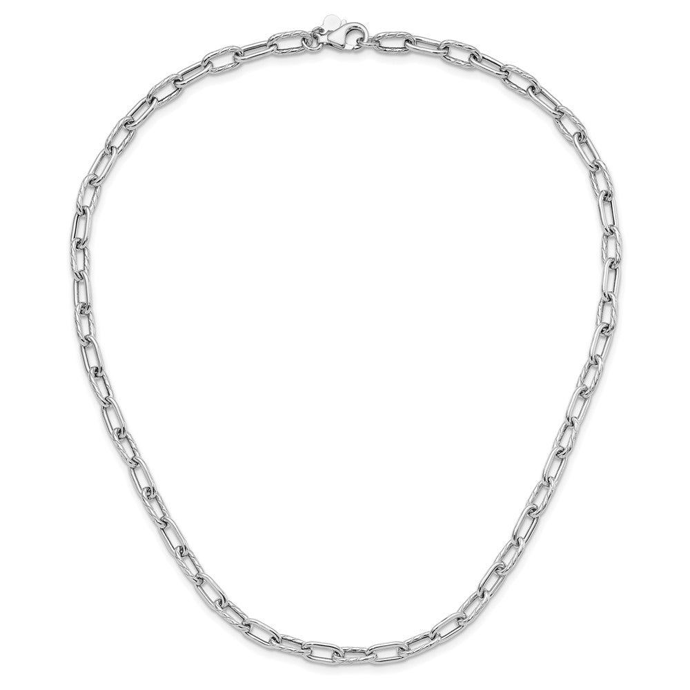 Sterling Silver RH-plated Polished and Textured Link Necklace