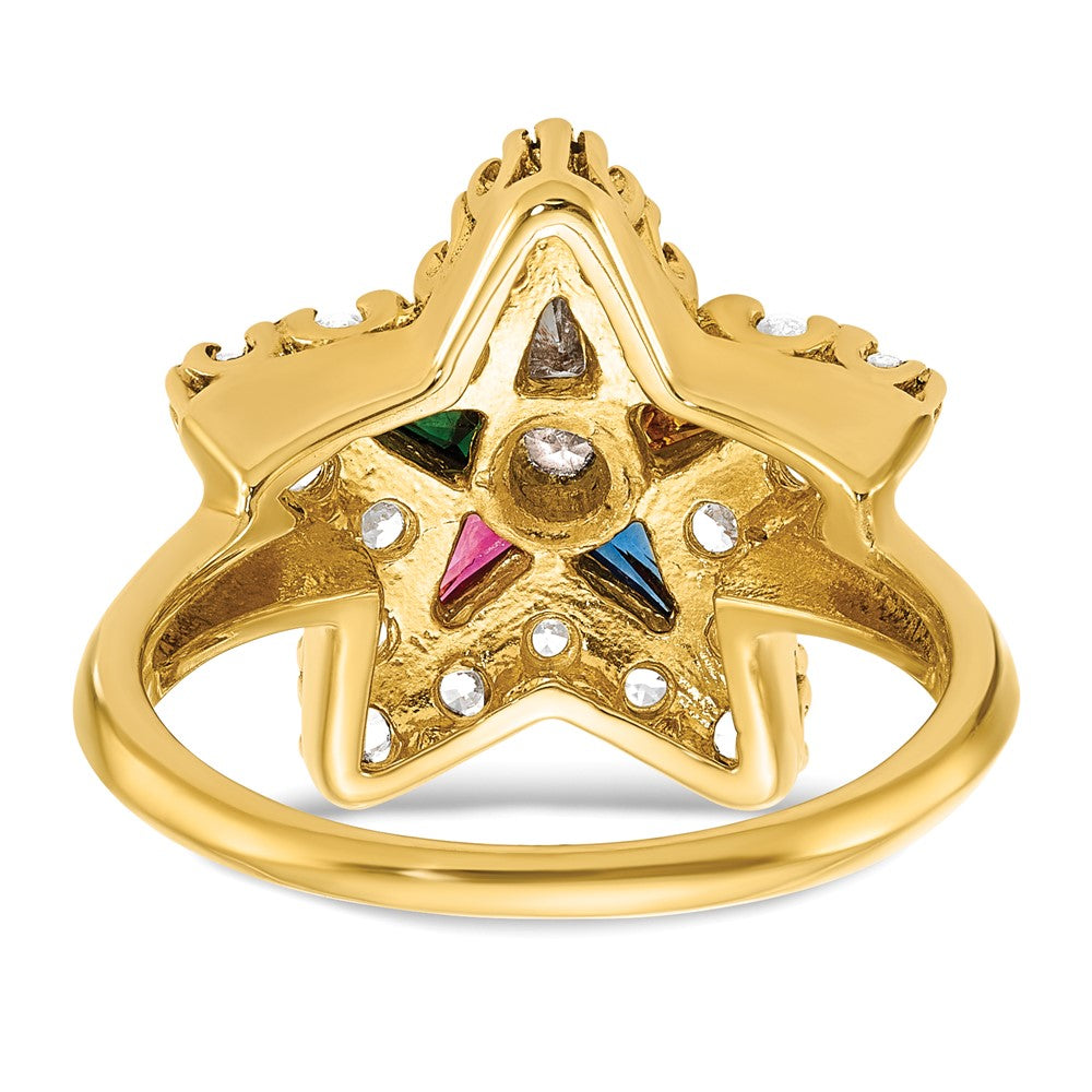 IBGoodman 14k Women's Polished Multi-color CZ and AA Quality Diamond Eastern Star Masonic Ring