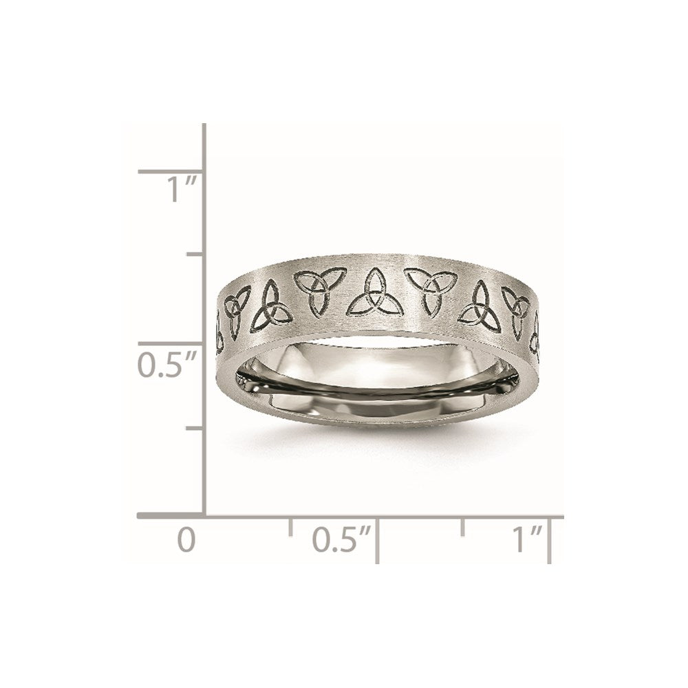 Stainless Steel Brushed w/Engraved Trinity Symbol 6mm Band Size - 7