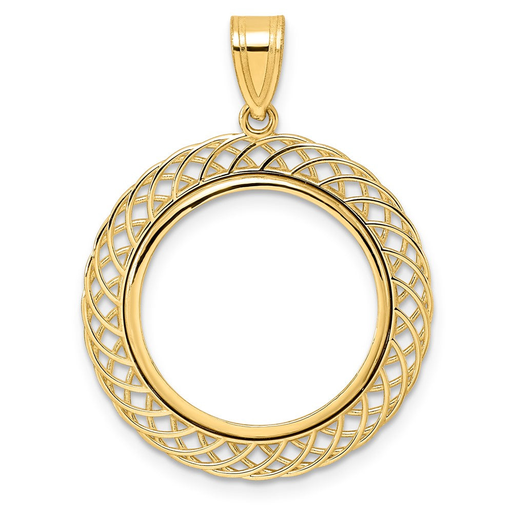 14k Polished Quad Loop with 18.0mm Prong Coin Bezel Pendant