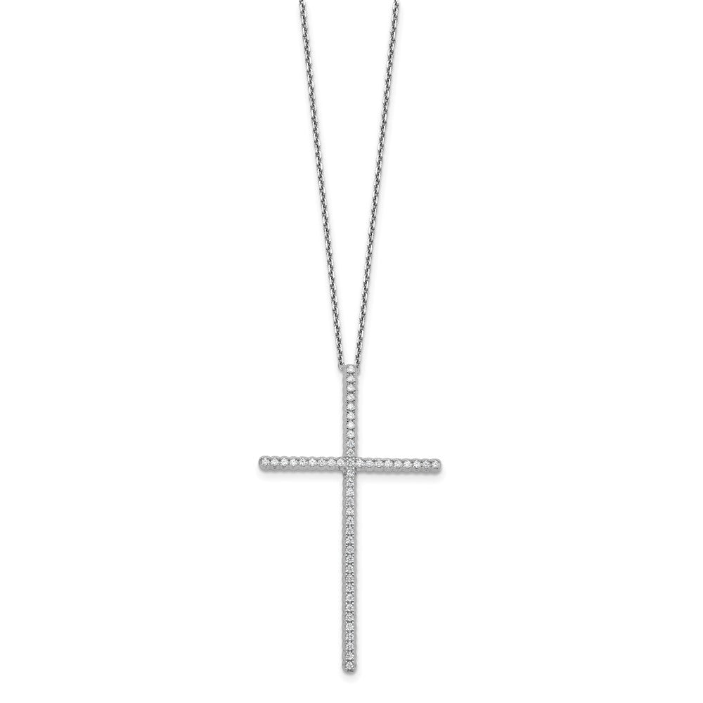 Sterling Shimmer Sterling Silver Rhodium-plated 1.3mm CZ 50 Stone Cross 16 inch with 2 inch Extension Necklace 16 Inches