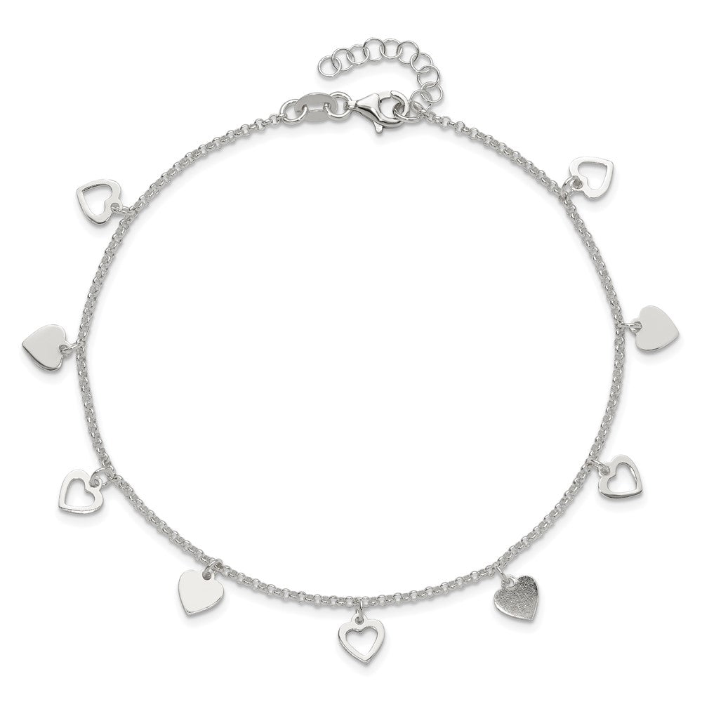 Sterling Silver 9 inch Polished Heart with 1in ext. Anklet 9 inches