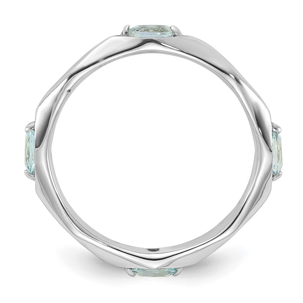 Sterling Silver Stackable Expressions Rhodium-plated Aquamarine Ring Size -6