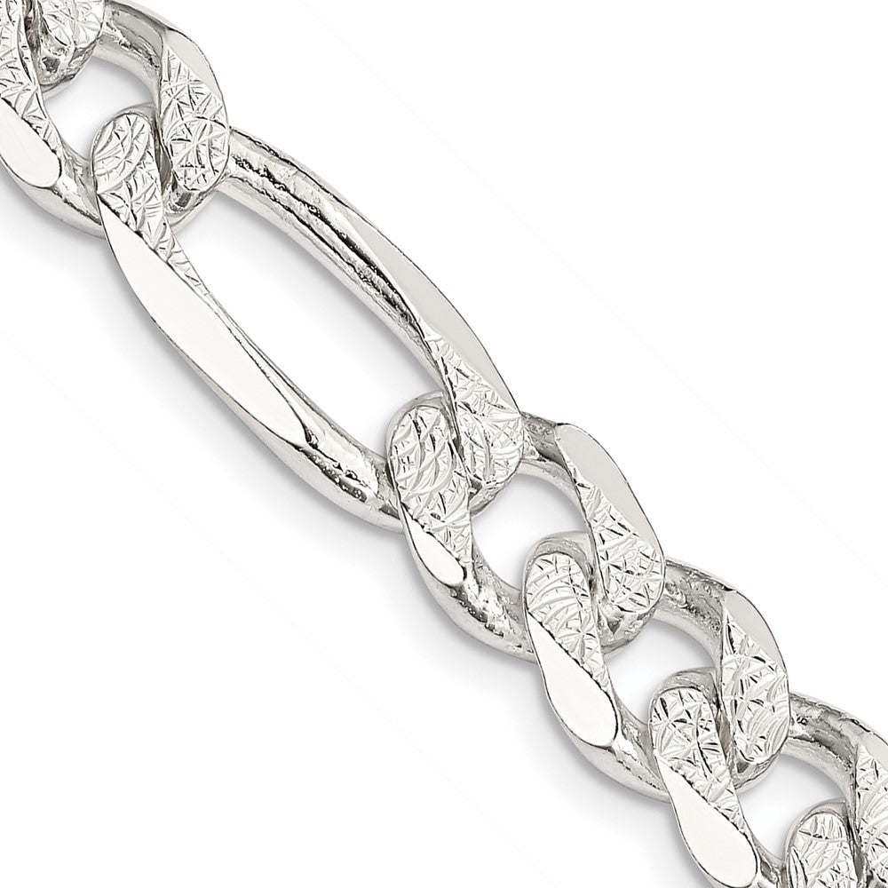 Sterling Silver 9.5mm Pav‚ Flat Figaro Chain 20 Inches