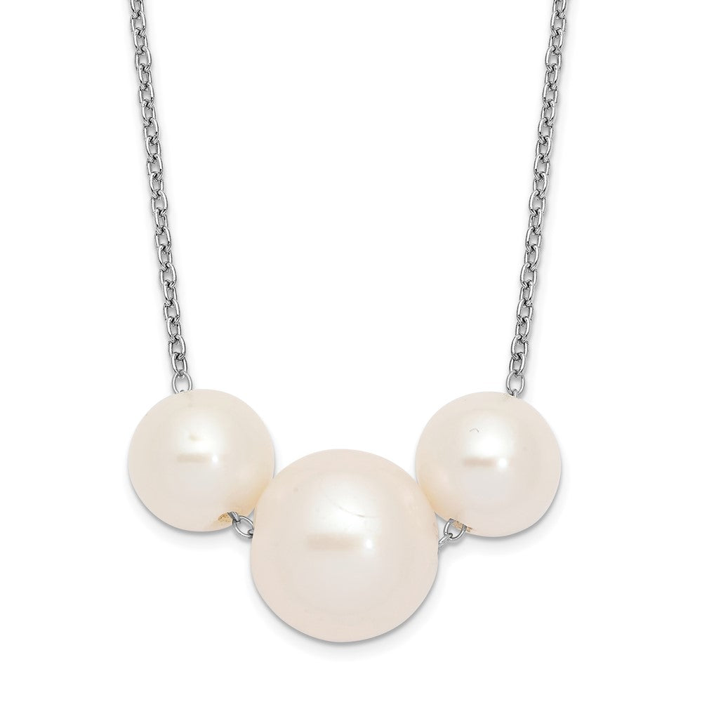 Sterling Silver Rhodium-plated 8-10mm White Near-Round Freshwater Cultured Pearl 17 inch Necklace 17 Inches