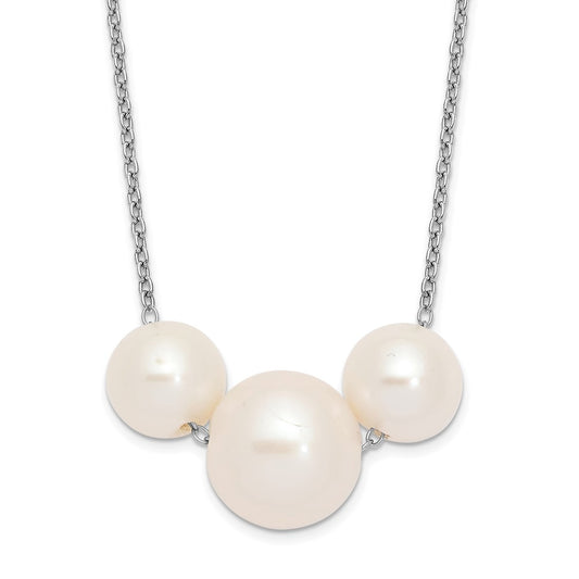 Sterling Silver Rhodium-plated 8-10mm White Near-Round Freshwater Cultured Pearl 17 inch Necklace 17 Inches