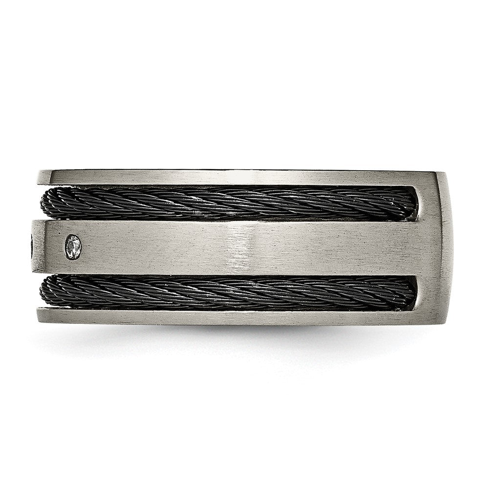 Titanium Brushed Black IP-plated Cable 1/20ct Diamond 10mm Band Size - 11.5