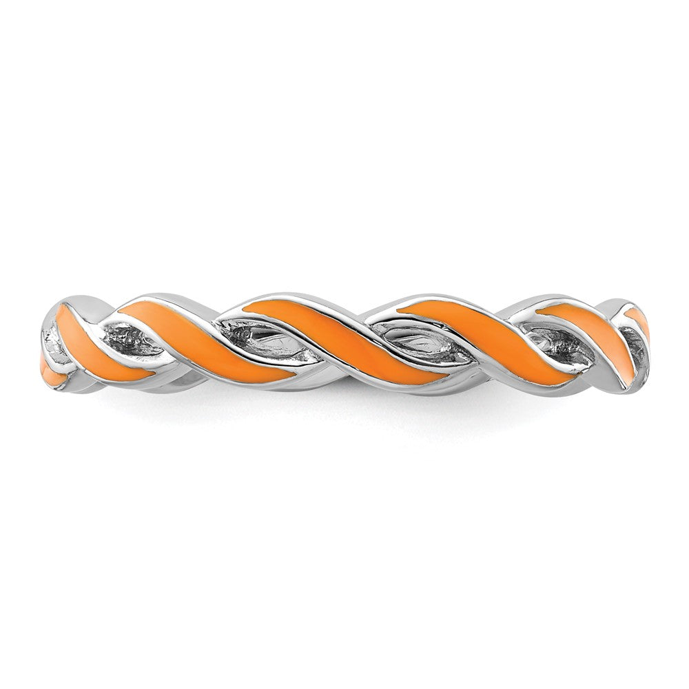 Sterling Silver Stackable Expressions Orange Enamel Ring Size -7