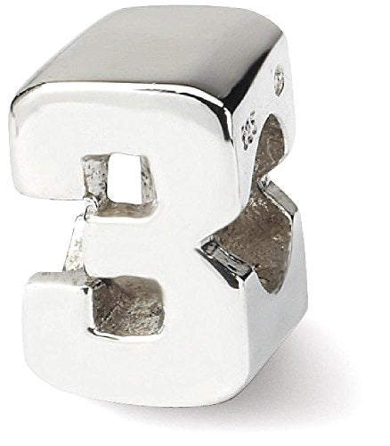 925 Sterling Silver Polished Reflections Sport game Number 3 Bead Charm 8.18x5.45mm Wide Pendant Necklace for Women