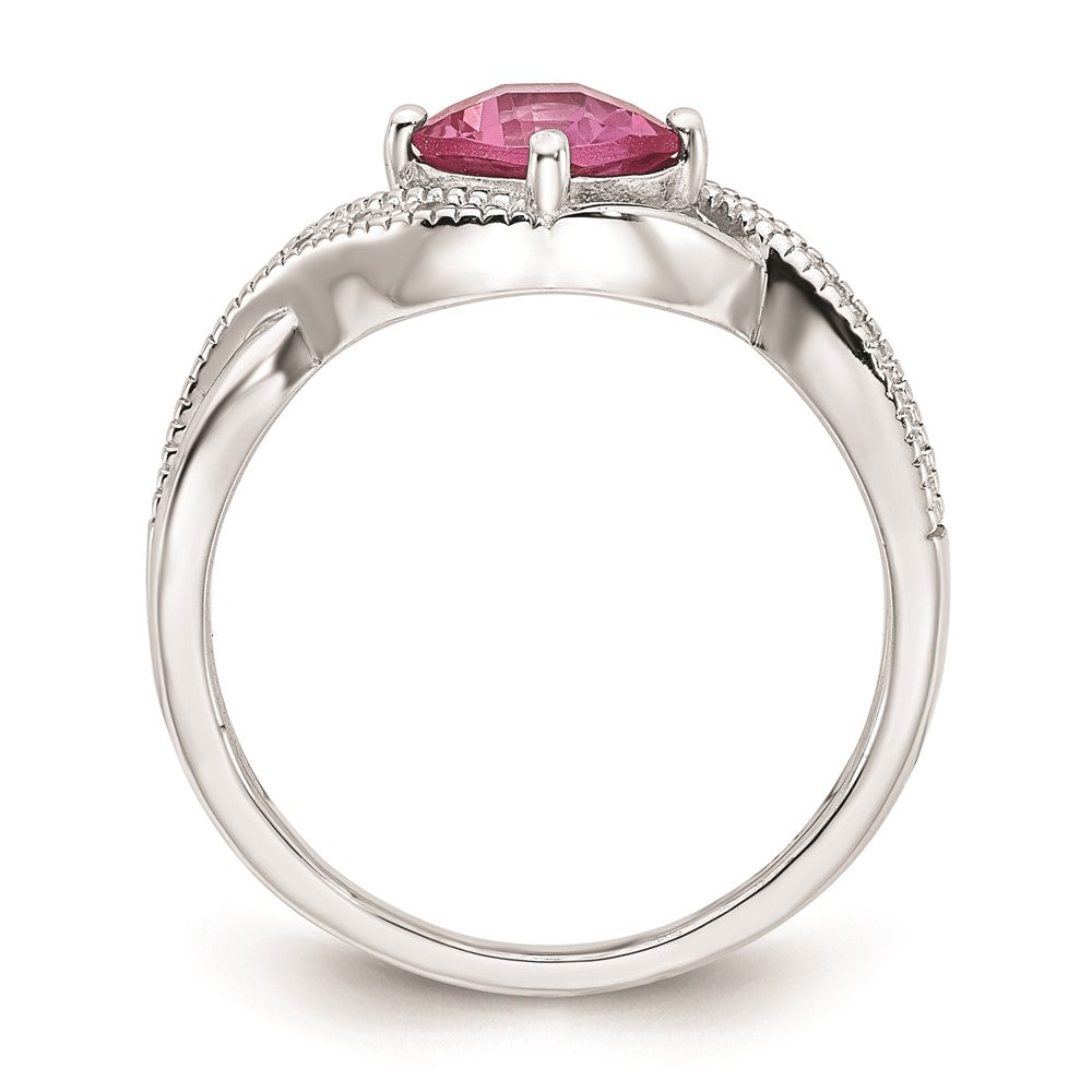 Sterling Silver Created Pink Sapphire and Diamond Ring