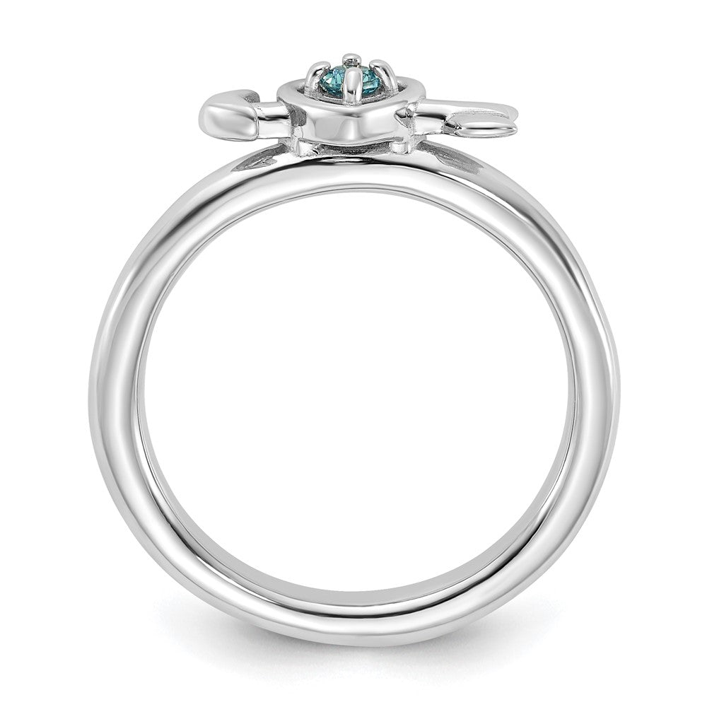Sterling Silver Stackable Expressions Rhodium-plated Blue Topaz Heart with Arrow Ring Size -6