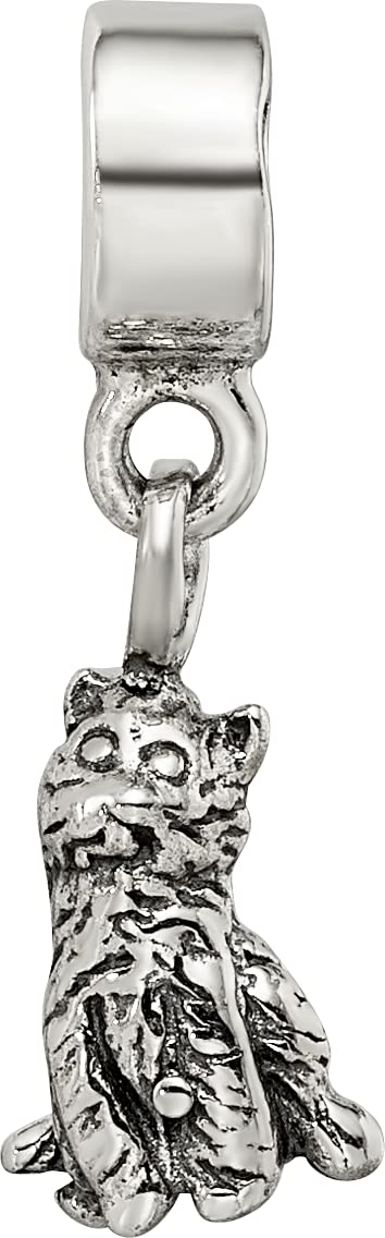 925 Sterling Silver Polished Artisan Oxidized Reflections Cat Dangle Bead Charm 20x5.45mm Wide Pendant Necklace for Wome