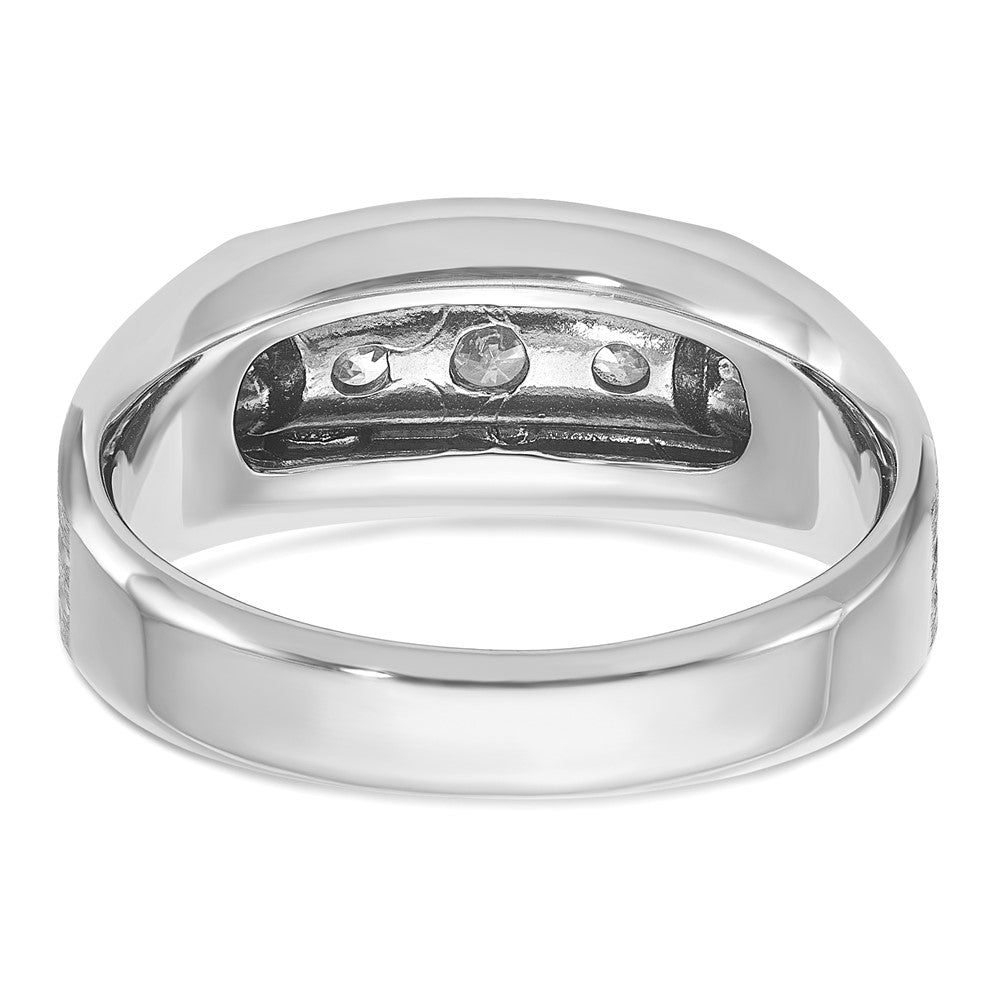 IBGoodman 14k White Gold 1/2 carat Lab Grown Diamond VS/SI+ G+ Three Stone Complete Polished and Satin Men's Ring