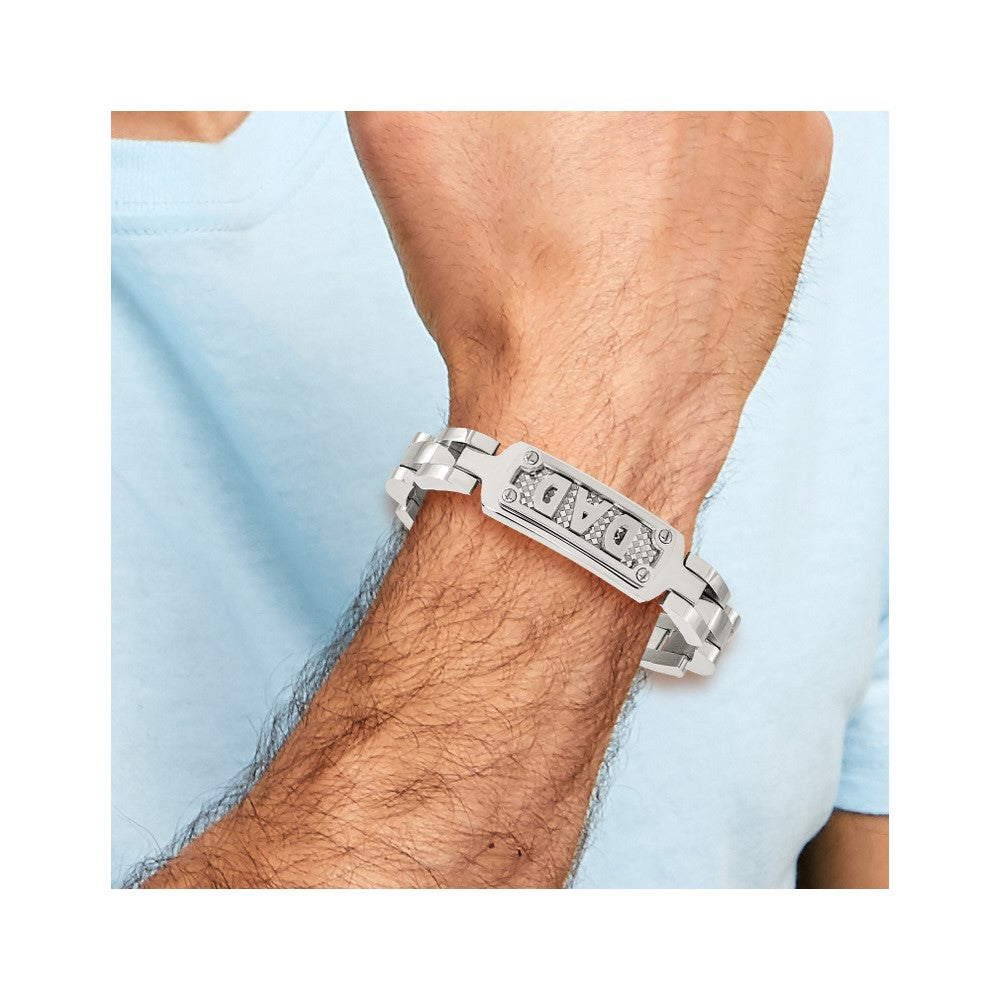 Stainless Steel 8.5in Polished and Textured DAD Bracelet 8.5 inches