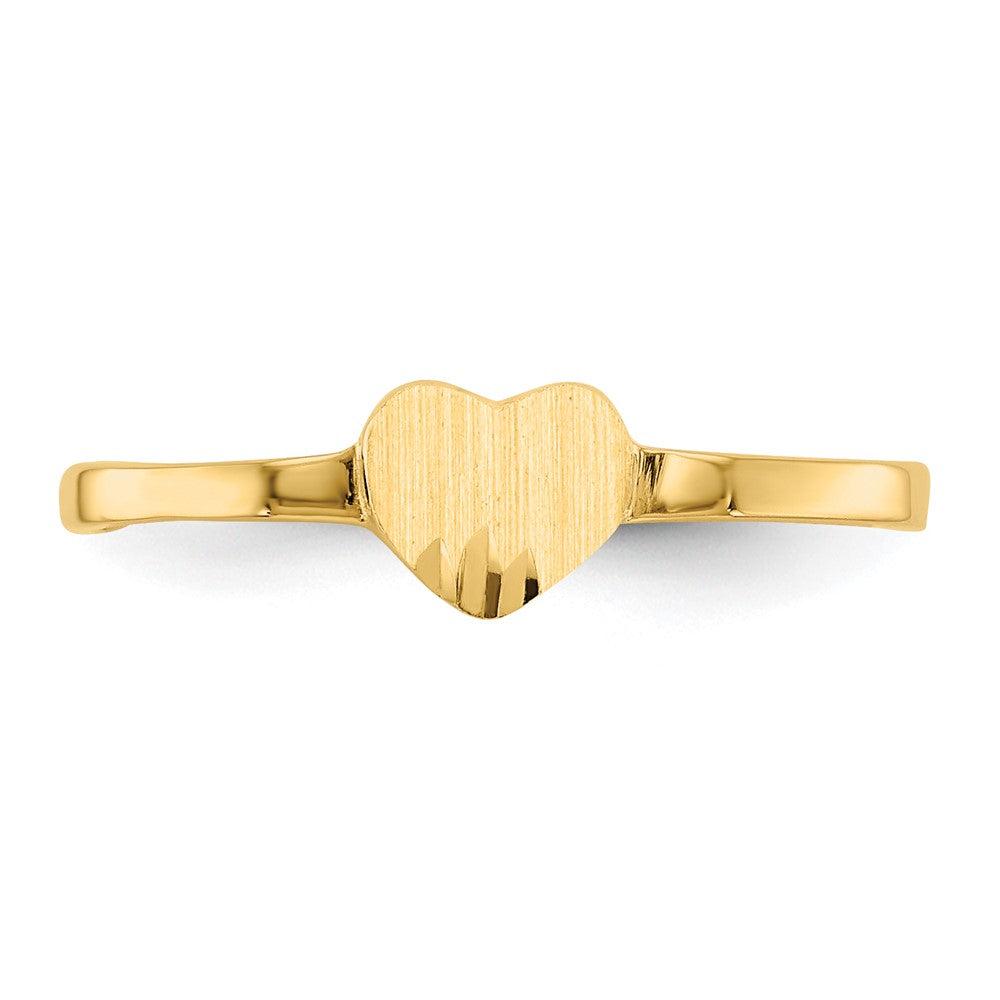 14k Diamond Cut Heart Signet Ring Size 4