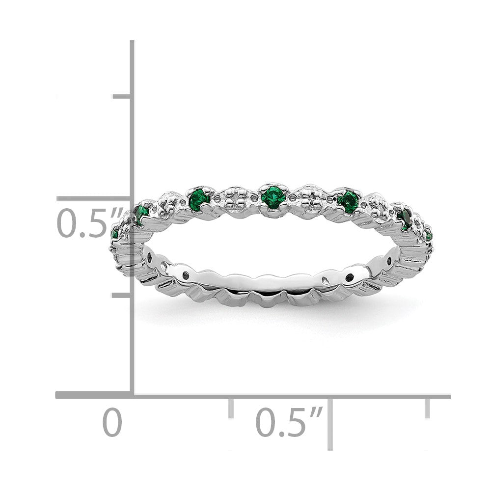 Sterling Silver Stackable Expressions Cr. Emerald & Diamond Ring Size -5