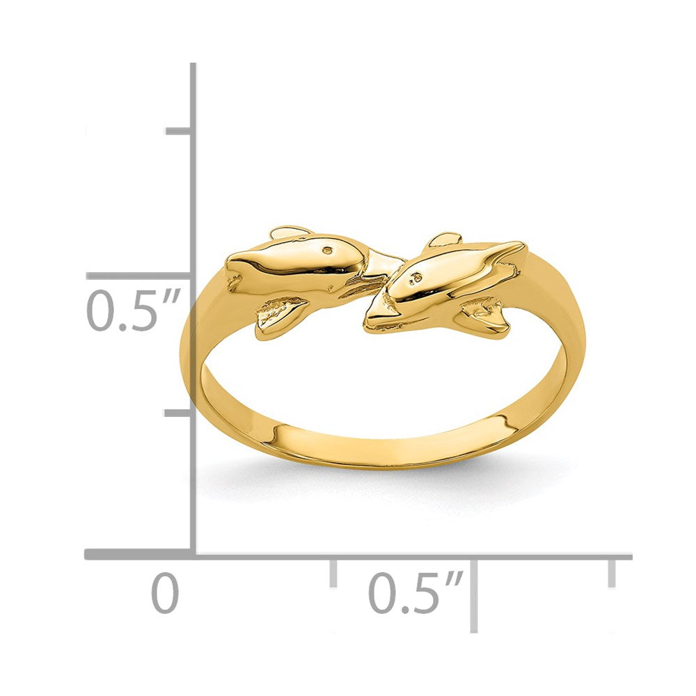 14K Dolphin Kissing Dolphin Ring Size 6.5