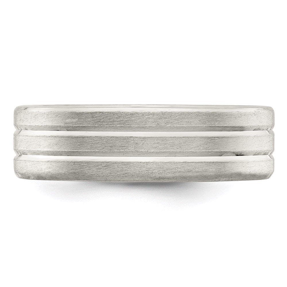 Sterling Silver 6mm Brushed Flat Grooved Fancy Band Size 12