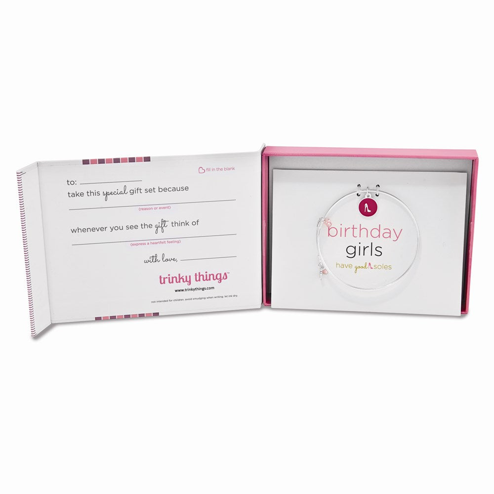 Silver-tone Trinky Things Birthday Girls Bangle Bracelet/Card