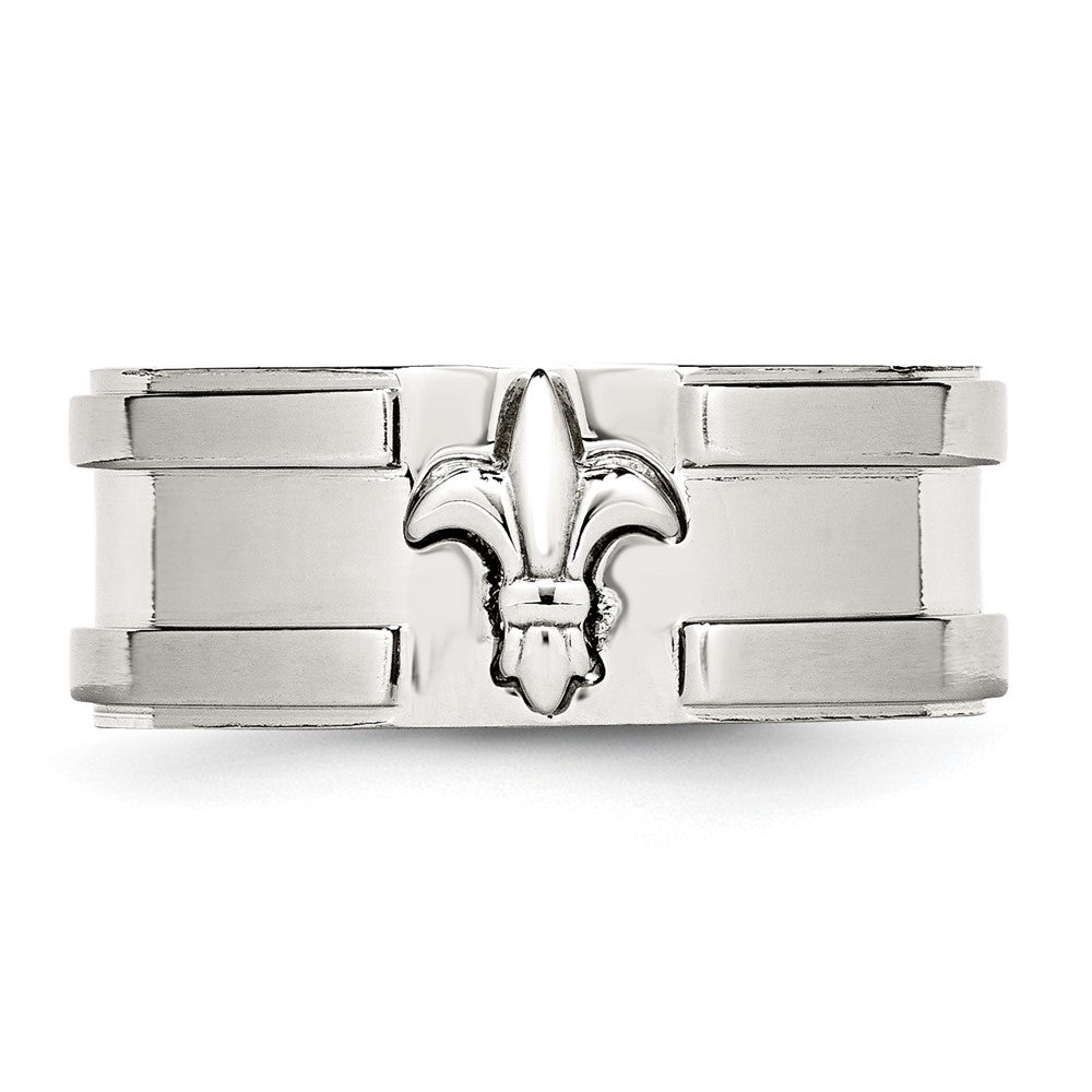 Stainless Steel Brushed and Polished Fleur de lis 10mm Band Size - 10