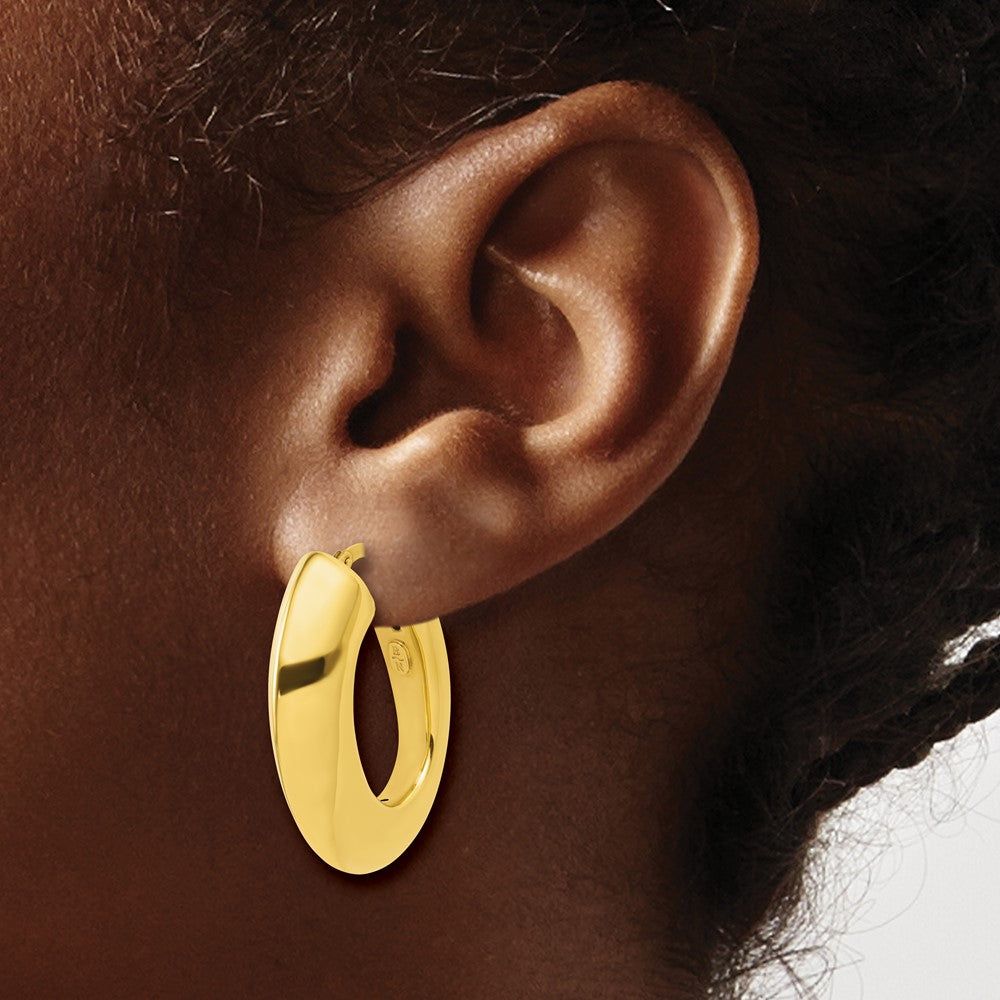 JBN 14K Polished and Knife Edge Graduated Oval Hoop Earrings