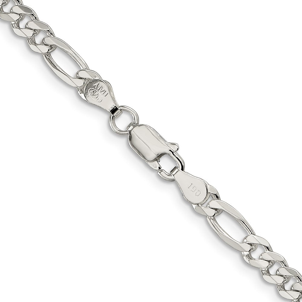 Sterling Silver 4.3mm Pav‚ Flat Figaro Chain 26 Inches