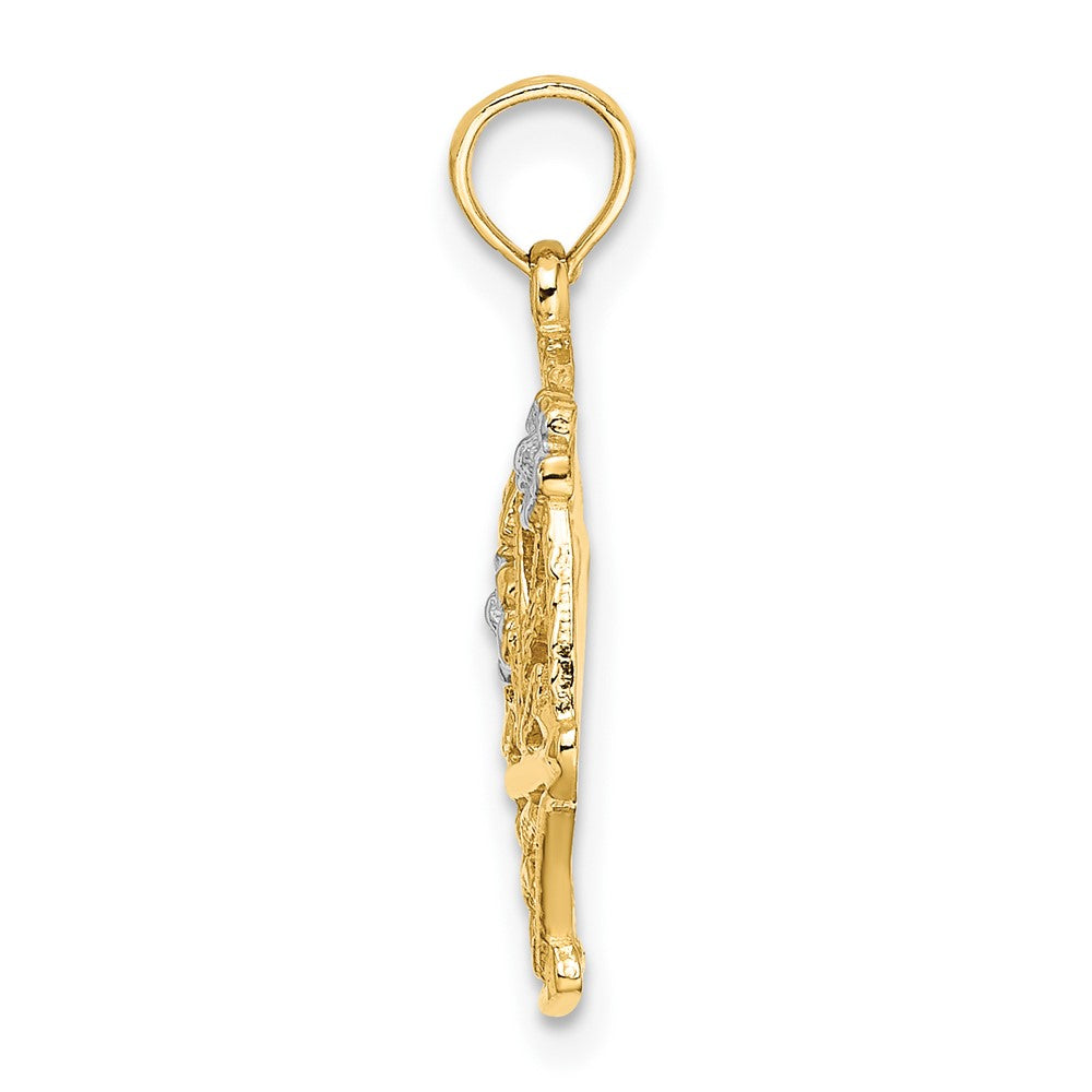 10k Two-Tone w/White Rhodium Flower Basket w/I LOVE YOU Charm