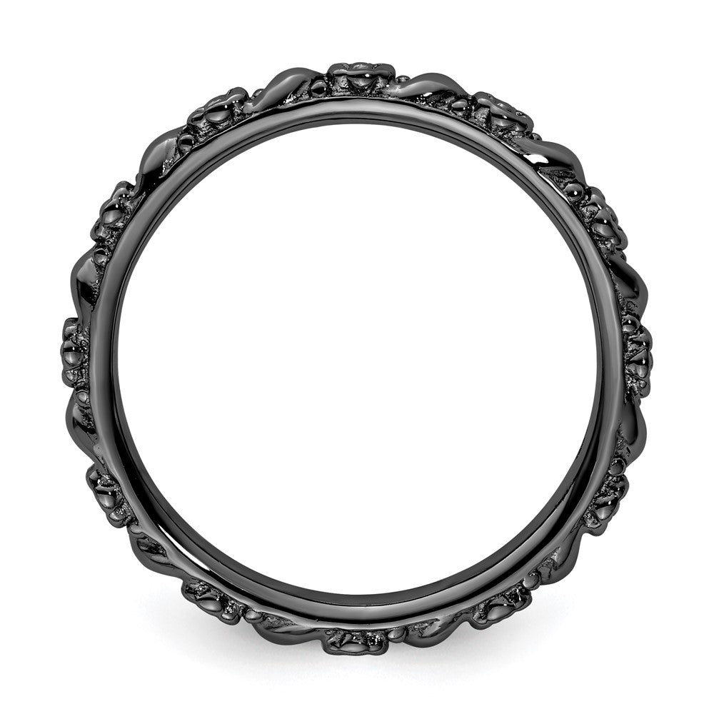 Sterling Silver Stackable Expressions Ruthenium Polished Flower Ring