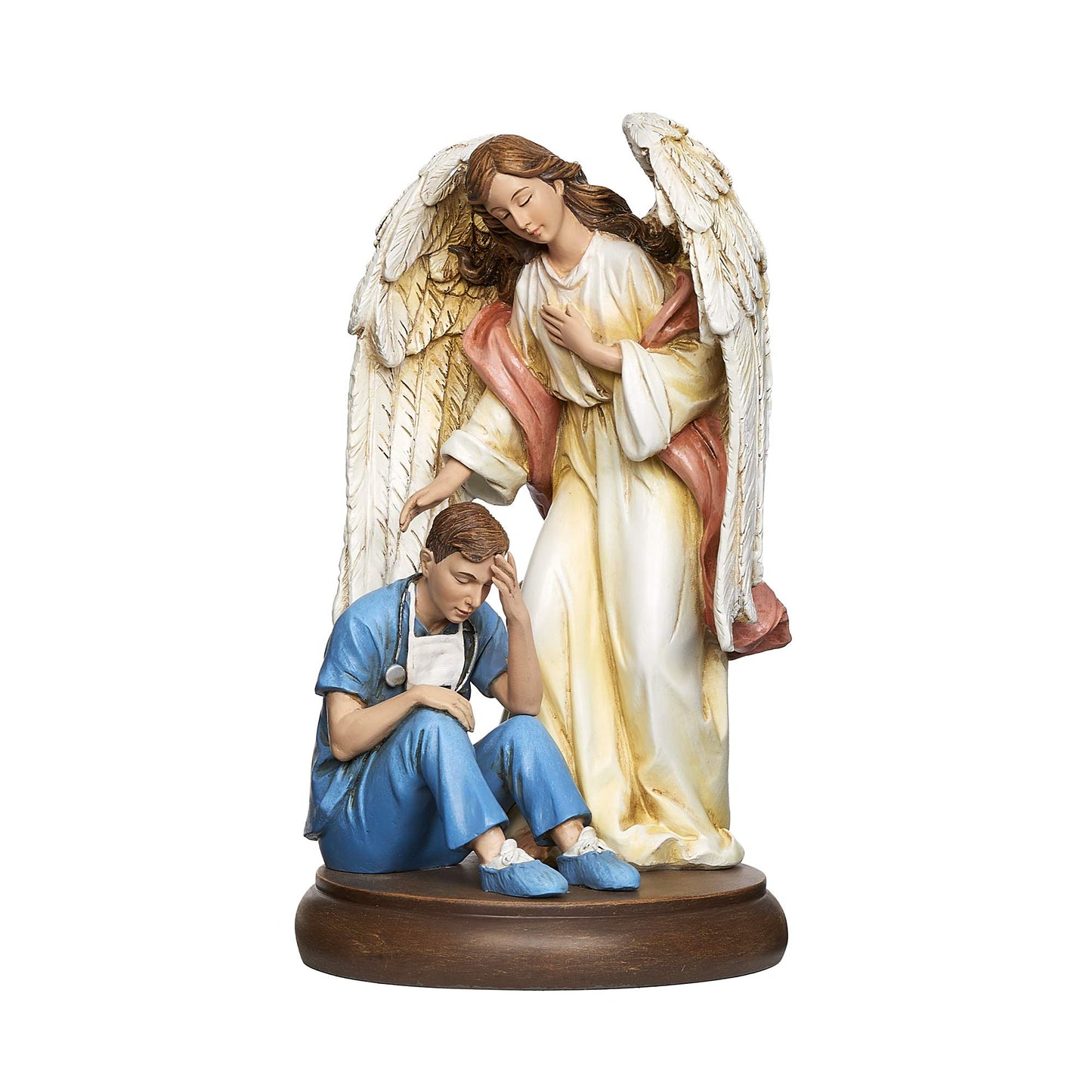 7.25" White and Blue Guardian Angel with Male Religious Tabletop Figurine