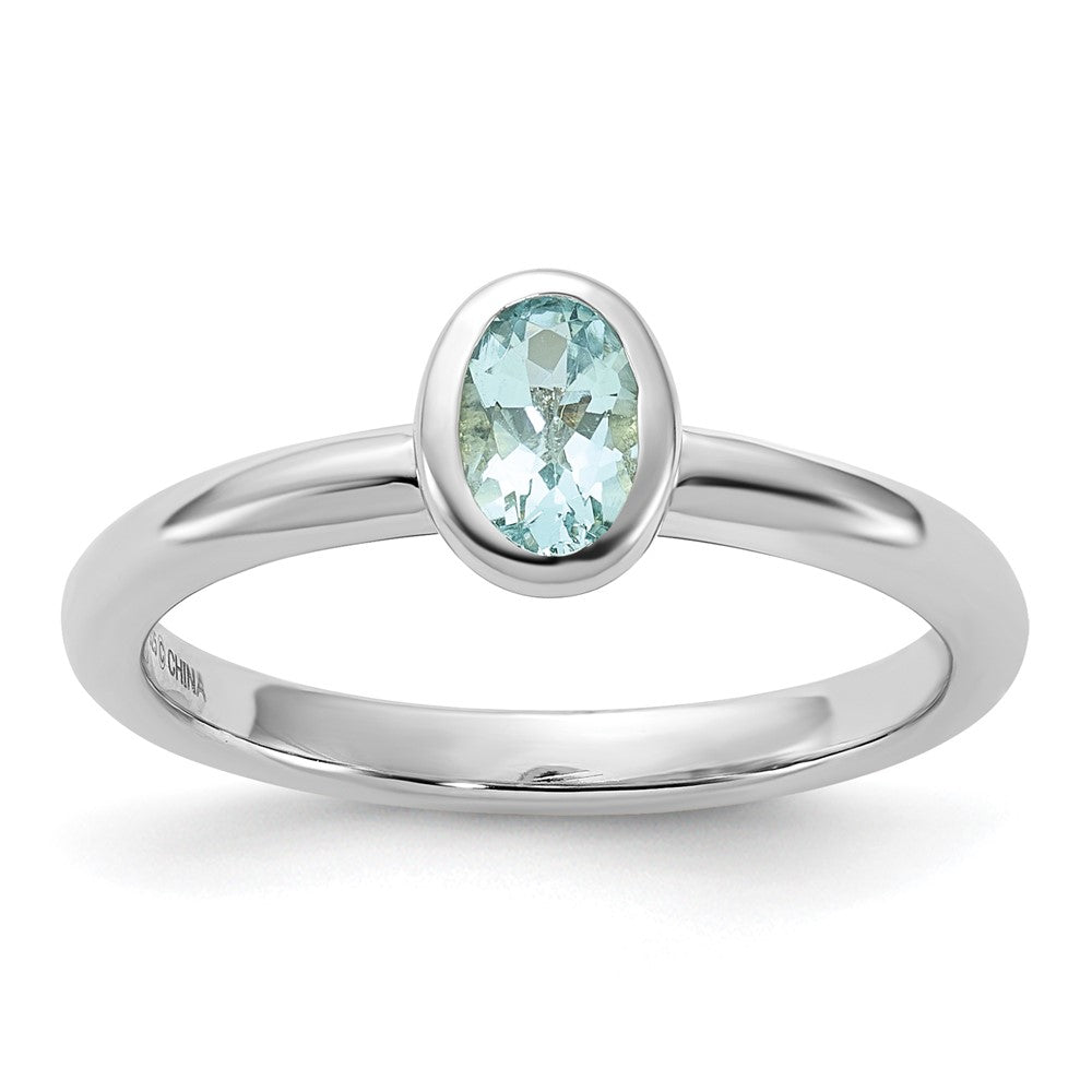 Sterling Silver Stackable Expressions Oval Aquamarine Ring Size -6