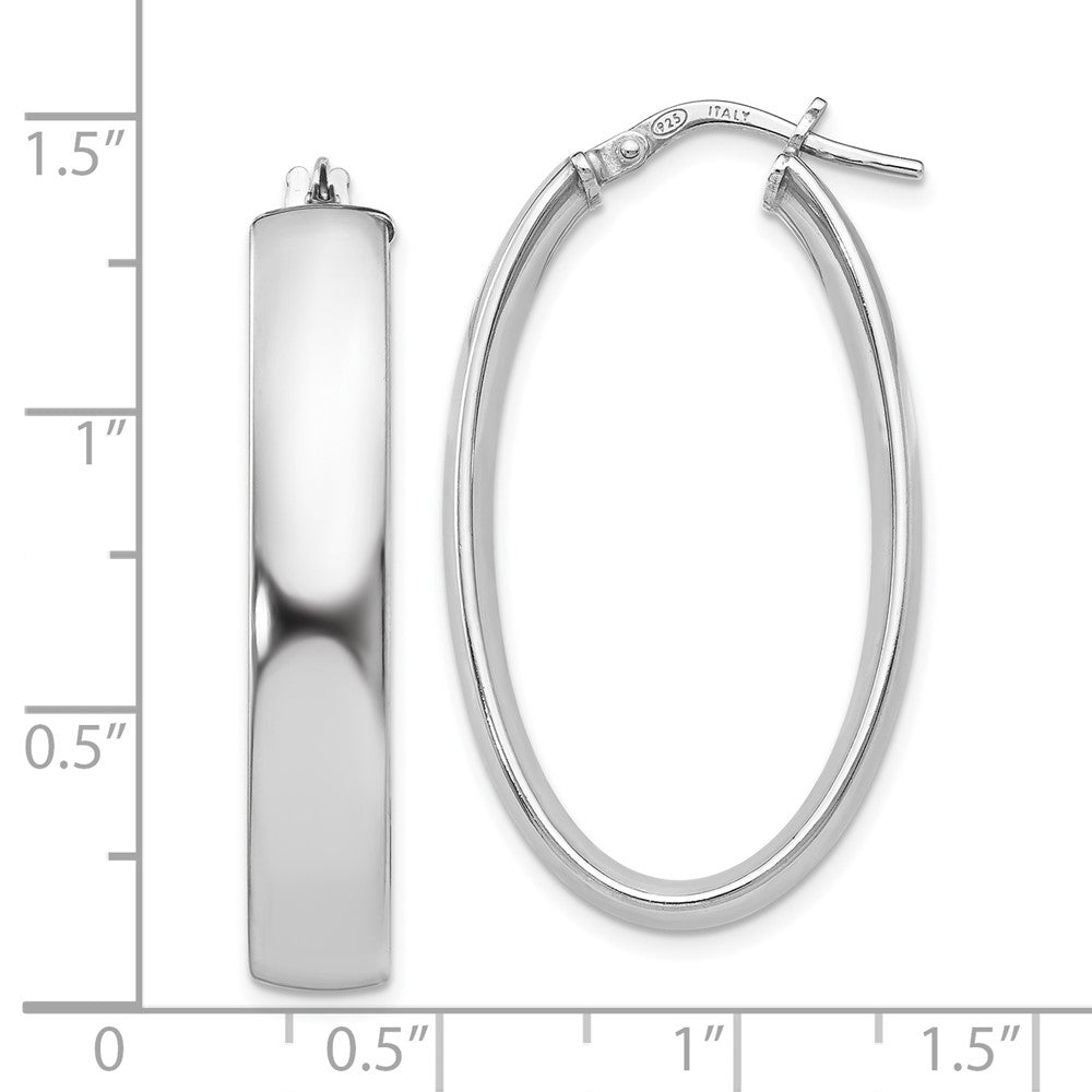 Sterling Silver RH-plated Polished Oval Hinged Hoop Earrings