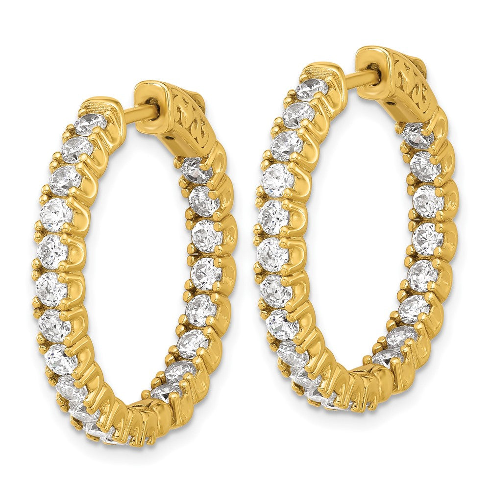 Sterling Shimmer Sterling Silver Gold-tone Flash Gold-plated 2.5mm CZ 42 Stone In and Out Hinged Hoop Earrings