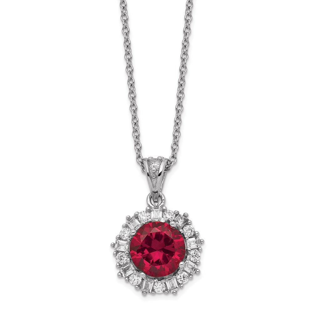 Cheryl M Sterling Silver Rhodium-plated Brilliant-cut Lab Created Ruby and Brilliant-cut/Baguette-cut White CZ 18 Inch Necklace 18 Inches