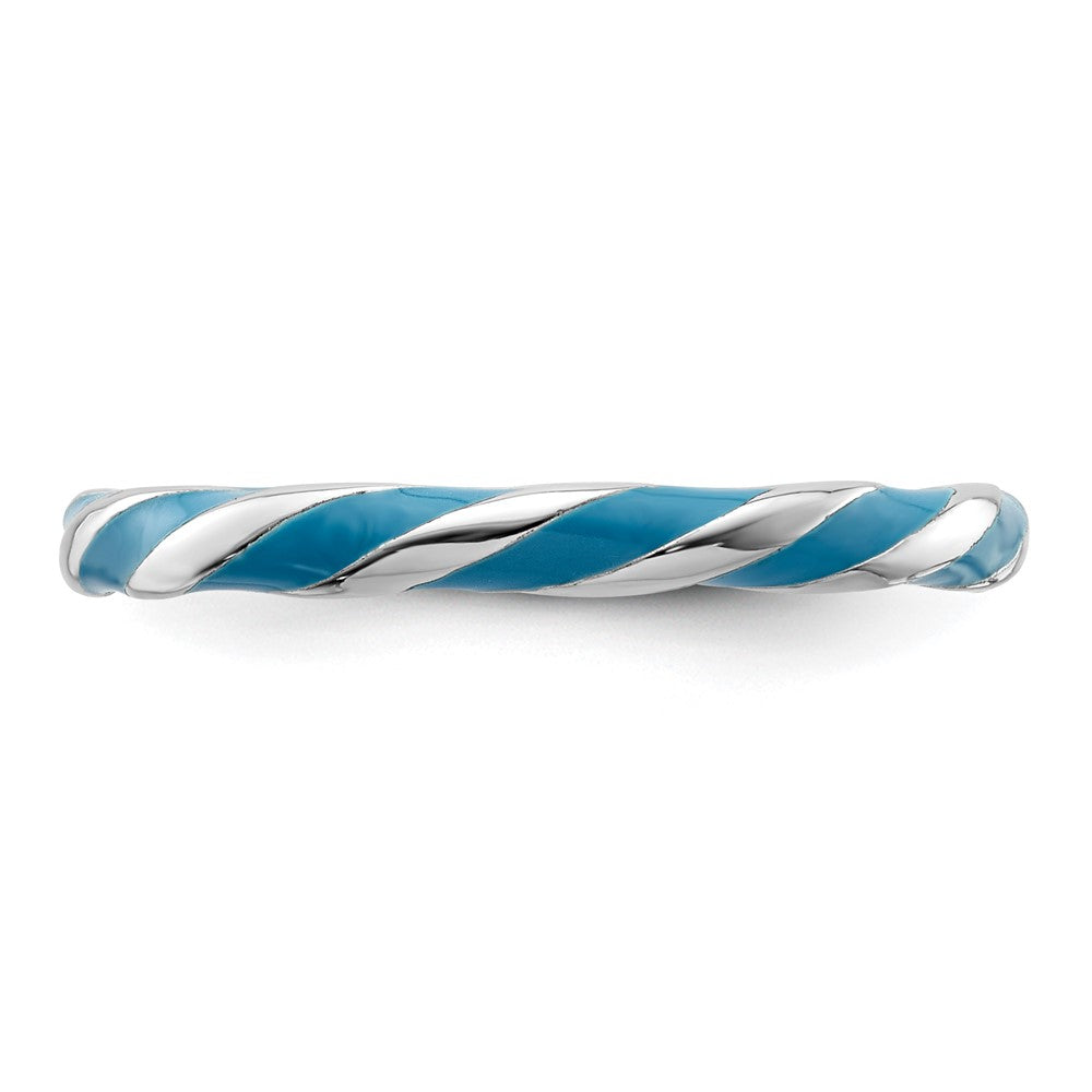 Sterling Silver Stackable Expressions Twisted Blue Enameled Ring Size -6