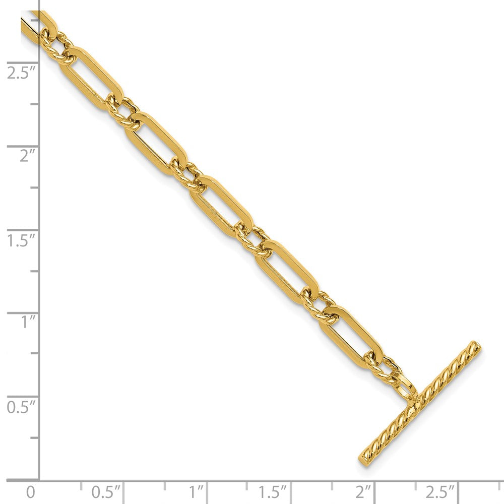 14K Polished and Twisted Fancy Link Toggle Bracelet 7  inches