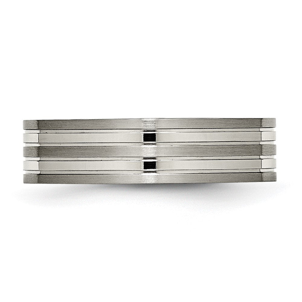 Titanium Brushed and Polished 6mm Grooved Band Size - 12.5